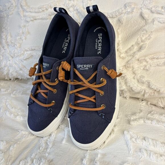 Sperry Navy Canvas Lace-Up Sneakers | Memory Foam | Women’s 7.5 - Picture 7 of 12